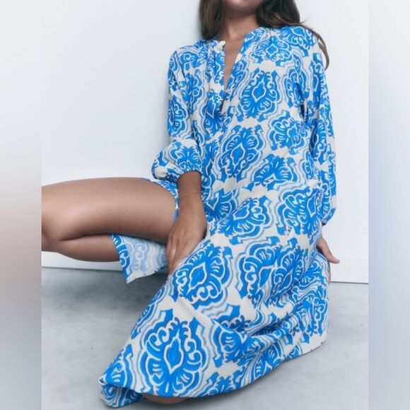 Zara Printed Midi Viscose Dress New - Picture 2 of 8